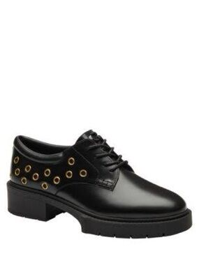 Coach Lyla Grommet Derby Black Leather Lace-Up Oxford Size 7.5 B